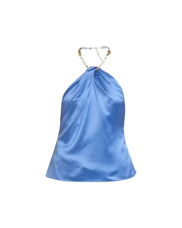 Retrofete Milani Beaded Satin Halter Top