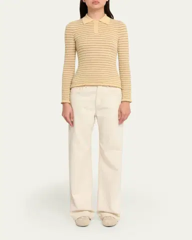 Guest In Residence Smocked Striped Long-Sleeve Polo | Thumbnail 2
