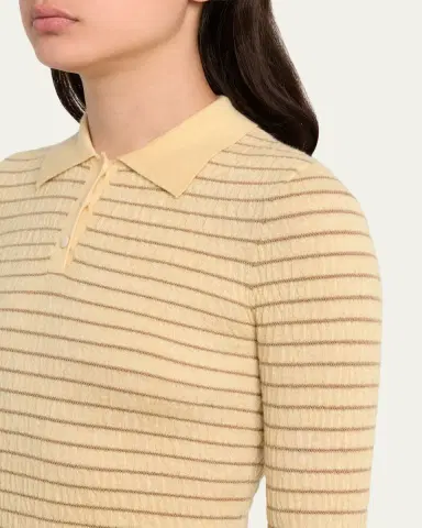 Guest In Residence Smocked Striped Long-Sleeve Polo | Thumbnail 5