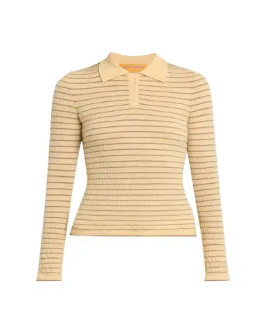 Guest In Residence Smocked Striped Long-Sleeve Polo | Thumbnail 1