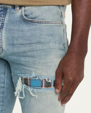 Amiri Men's Plaid Repair Denim Skinny Jeans | Thumbnail 5