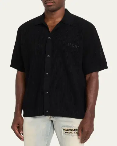 AMIRI Men's Crochet-Knit Mesh Cotton Shirt | Thumbnail 4