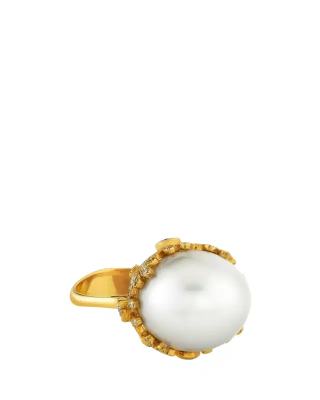 Arman Sarkisyan 22K Gold Pearl Ring with Diamonds