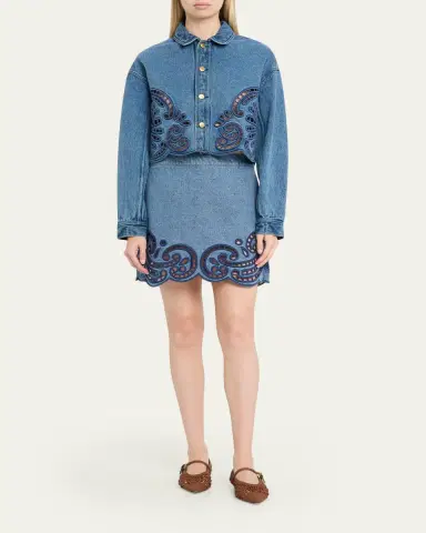 Ulla Johnson Cadiz Embroidered Denim Mini Skirt | Thumbnail 2