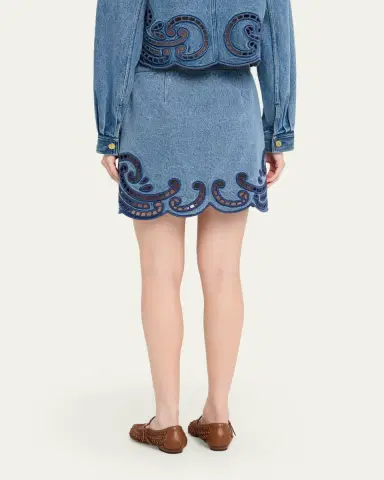 Ulla Johnson Cadiz Embroidered Denim Mini Skirt | Thumbnail 3
