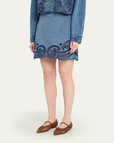 Ulla Johnson Cadiz Embroidered Denim Mini Skirt | Thumbnail 4