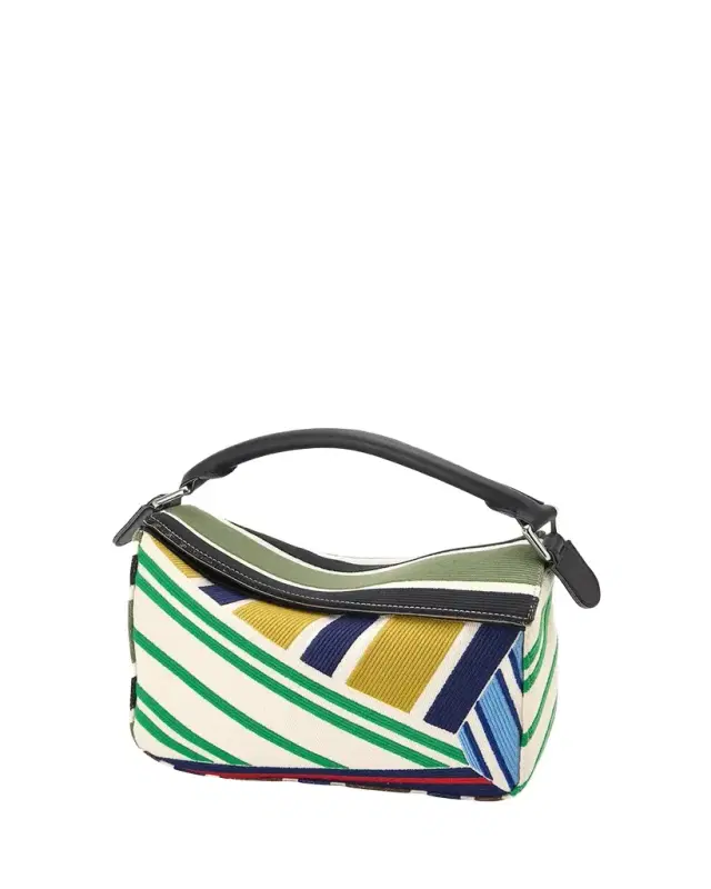 LOEWE Puzzle Small Embroidered Striped Top-Handle Bag