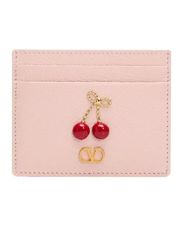 Valentino Garavani Cherry-Embellished Leather Card Case
