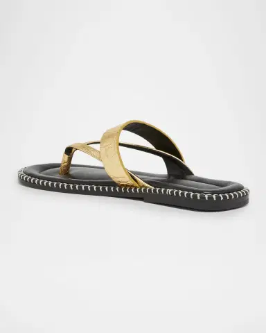 Dries Van Noten Whipstitch Croc-Embossed Metallic Leather Thong Sandals | Thumbnail 2 Dries Van Noten Whipstitch Croc-Embossed Metallic Leather Thong Sandals | Thumbnail 2