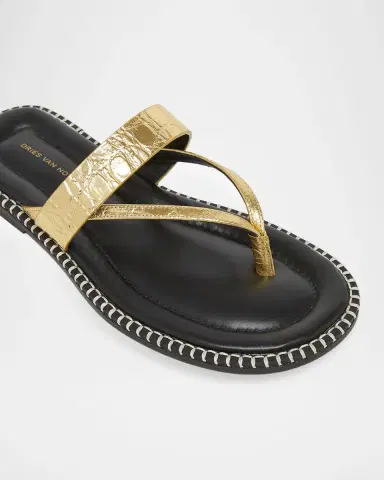 Dries Van Noten Whipstitch Croc-Embossed Metallic Leather Thong Sandals | Thumbnail 3 Dries Van Noten Whipstitch Croc-Embossed Metallic Leather Thong Sandals | Thumbnail 3