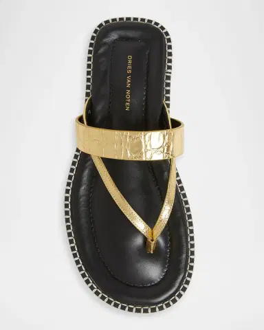 Dries Van Noten Whipstitch Croc-Embossed Metallic Leather Thong Sandals | Thumbnail 4 Dries Van Noten Whipstitch Croc-Embossed Metallic Leather Thong Sandals | Thumbnail 4