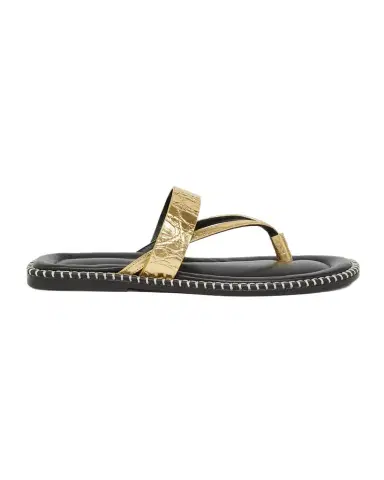 Dries Van Noten Whipstitch Croc-Embossed Metallic Leather Thong Sandals | Thumbnail 1 Dries Van Noten Whipstitch Croc-Embossed Metallic Leather Thong Sandals | Thumbnail 1