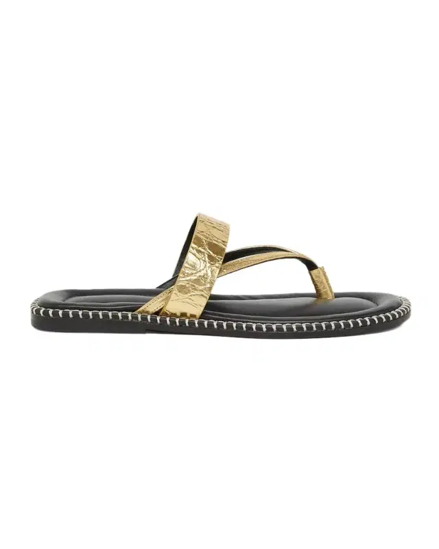 Dries Van Noten Whipstitch Croc-Embossed Metallic Leather Thong Sandals