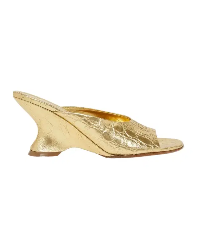 Dries Van Noten 75mm Croc-Embossed Metallic Leather Wedge Mules