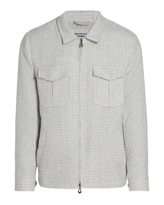 Sartorio Men's Joly Houndstooth Linen-Blend Zip-Front Jacket