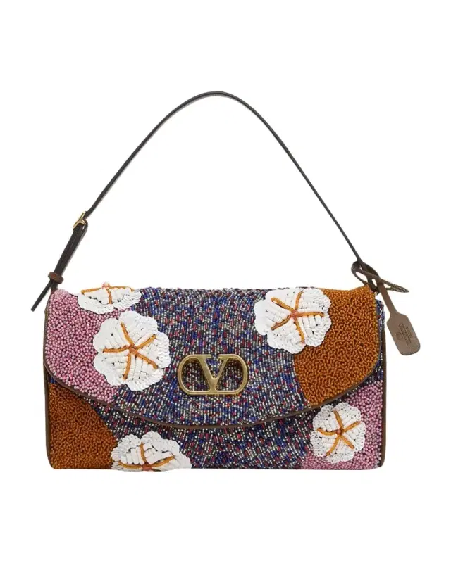 Valentino Garavani DeVain Floral Beaded Top-Handle Bag
