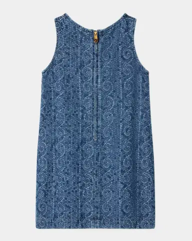 Versace Girl's Lasered Greca Sleeveless Denim Dress | Thumbnail 2