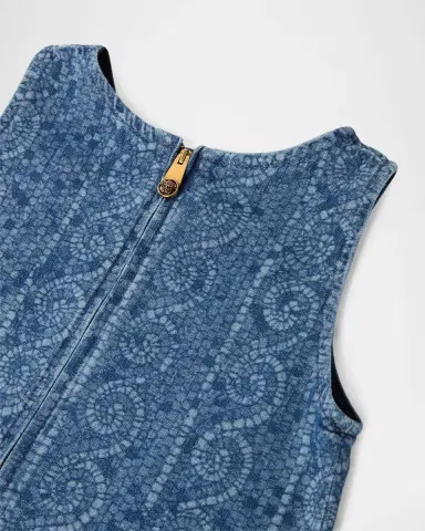 Versace Girl's Lasered Greca Sleeveless Denim Dress | Thumbnail 3