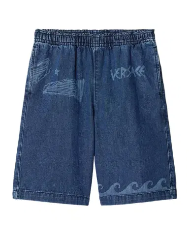 Versace Boy 's Lasered Denim Shorts, Size 4-14 | Thumbnail 1