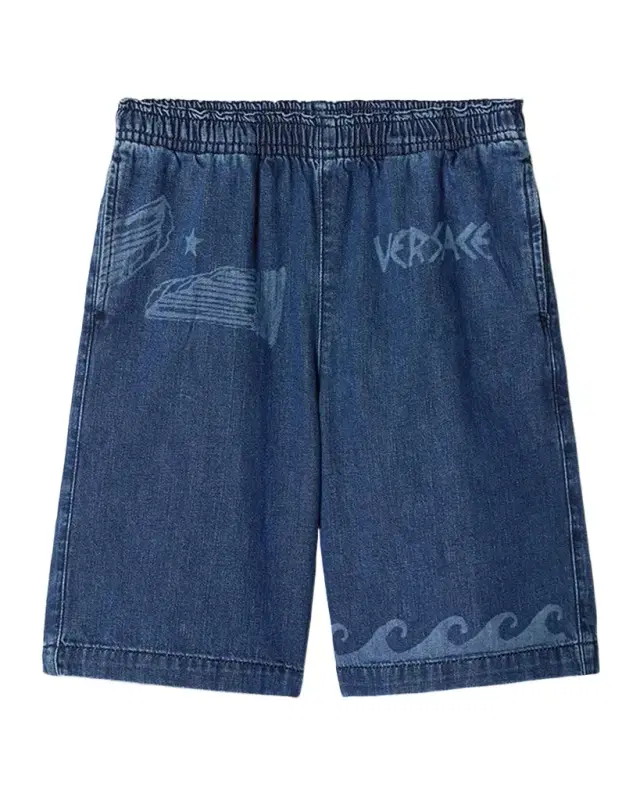 Versace Boy 's Lasered Denim Shorts, Size 4-14