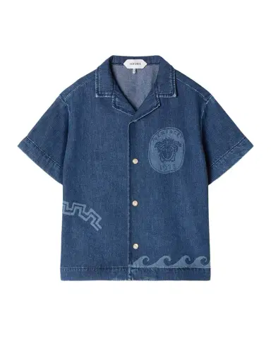 Versace Boy 's Lasered Denim Shirt, Size 4-14 | Thumbnail 1 Versace Boy 's Lasered Denim Shirt, Size 4-14 | Thumbnail 1
