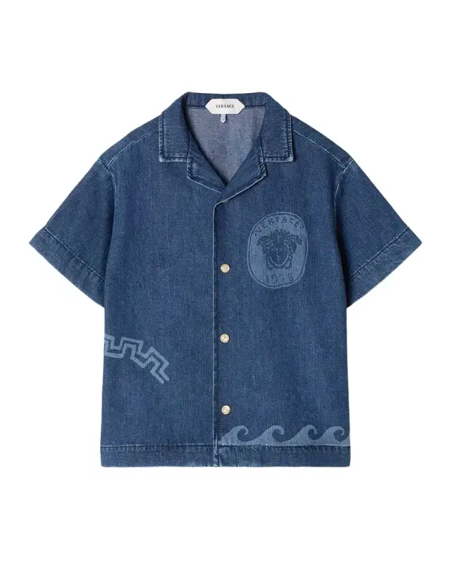 Versace Boy 's Lasered Denim Shirt, Size 4-14