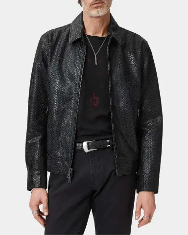 JOHN VARVATOS Men's Benjamin Snakeskin-Embossed Leather Jacket | Thumbnail 7 JOHN VARVATOS Men's Benjamin Snakeskin-Embossed Leather Jacket | Thumbnail 7