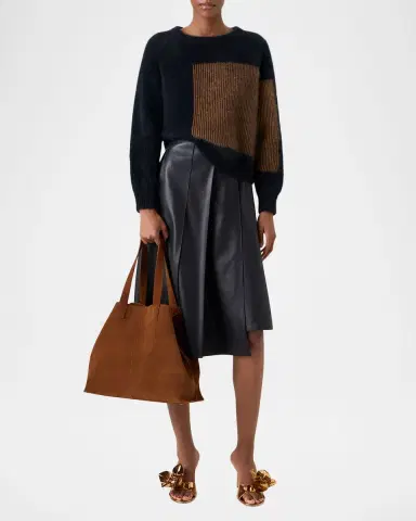 Akris Pleated Leather A-Line Skirt | Thumbnail 2