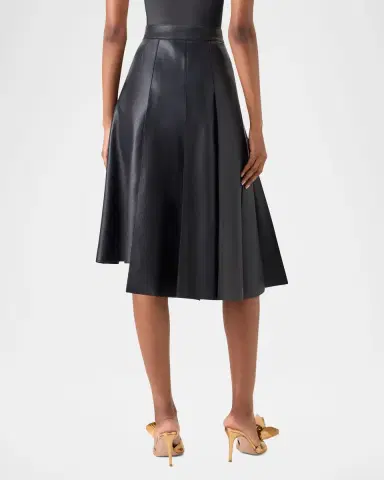 Akris Pleated Leather A-Line Skirt | Thumbnail 3