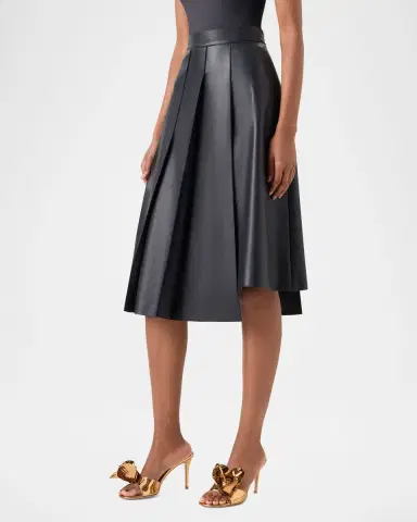 Akris Pleated Leather A-Line Skirt | Thumbnail 4