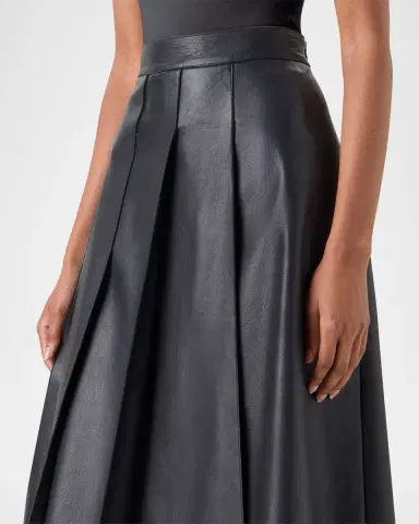 Akris Pleated Leather A-Line Skirt | Thumbnail 5