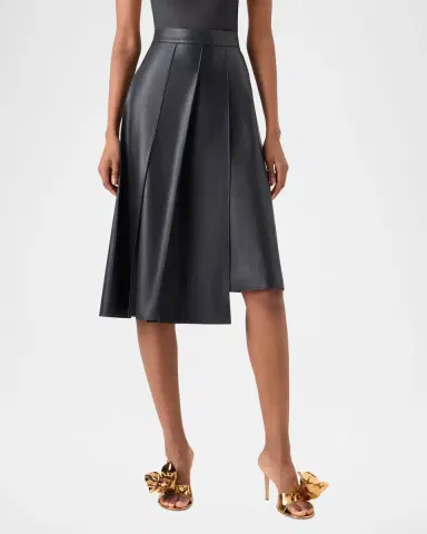 Akris Pleated Leather A-Line Skirt | Thumbnail 6