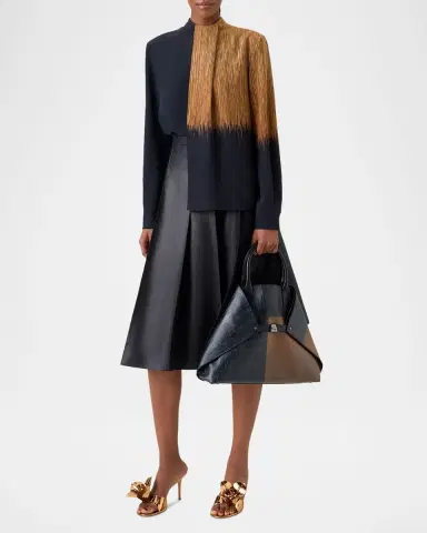 Akris Pleated Leather A-Line Skirt | Thumbnail 7