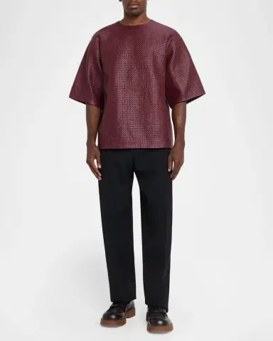 Bottega Veneta Men's Intrecciato Leather Oversized T-Shirt | Thumbnail 2 Bottega Veneta Men's Intrecciato Leather Oversized T-Shirt | Thumbnail 2