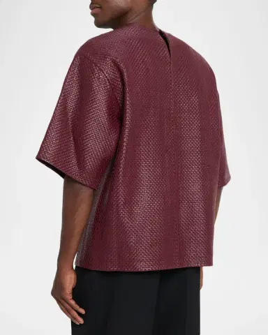 Bottega Veneta Men's Intrecciato Leather Oversized T-Shirt | Thumbnail 3 Bottega Veneta Men's Intrecciato Leather Oversized T-Shirt | Thumbnail 3