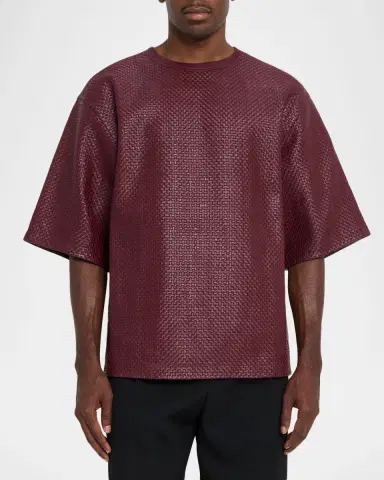 Bottega Veneta Men's Intrecciato Leather Oversized T-Shirt | Thumbnail 4 Bottega Veneta Men's Intrecciato Leather Oversized T-Shirt | Thumbnail 4
