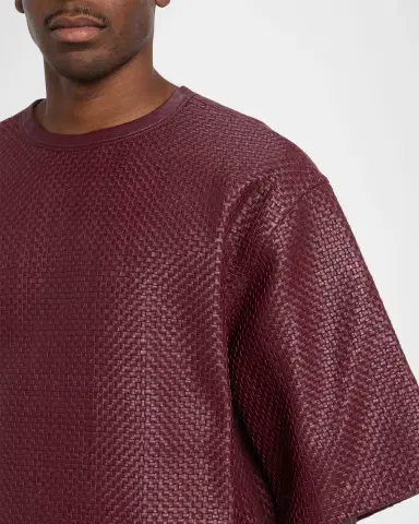 Bottega Veneta Men's Intrecciato Leather Oversized T-Shirt | Thumbnail 5 Bottega Veneta Men's Intrecciato Leather Oversized T-Shirt | Thumbnail 5