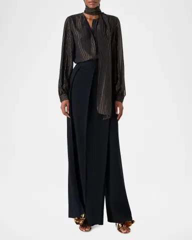 Akris Metallic-Stripe Gathered Blouse | Thumbnail 2