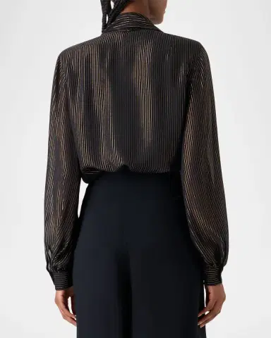 Akris Metallic-Stripe Gathered Blouse | Thumbnail 3