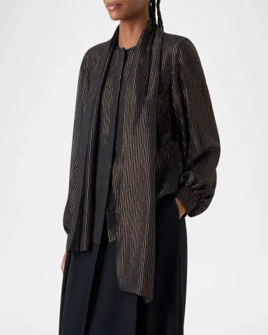 Akris Metallic-Stripe Gathered Blouse | Thumbnail 4