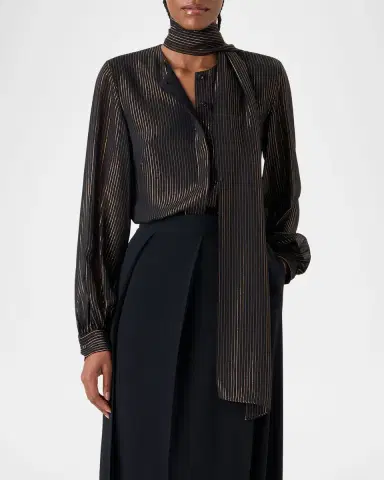 Akris Metallic-Stripe Gathered Blouse | Thumbnail 6