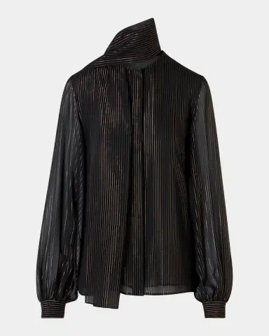 Akris Metallic-Stripe Gathered Blouse | Thumbnail 7