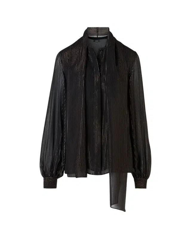 Akris Metallic-Stripe Gathered Blouse