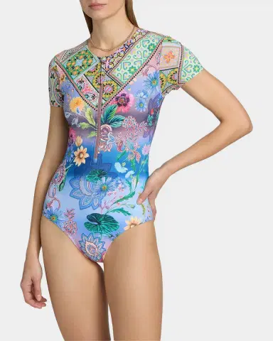 Johnny Was Lilliana Printed Rashguard One-Piece Swimsuit | Thumbnail 4 Johnny Was Lilliana Printed Rashguard One-Piece Swimsuit | Thumbnail 4
