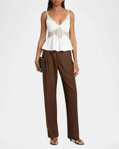 Self-Portrait Sheer Lace-Trim Satin Top | Thumbnail 2
