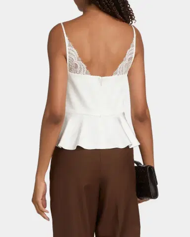 Self-Portrait Sheer Lace-Trim Satin Top | Thumbnail 3