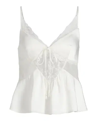 Self-Portrait Sheer Lace-Trim Satin Top | Thumbnail 1