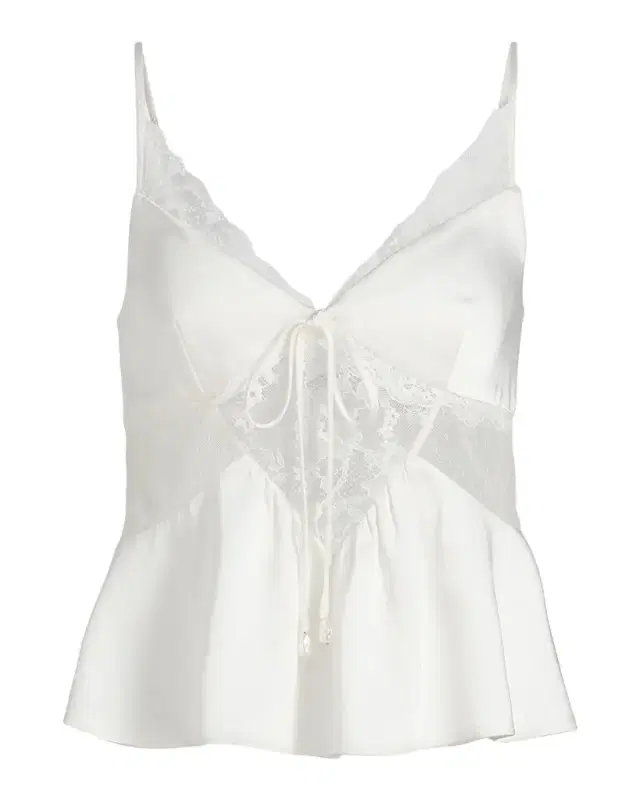 Self-Portrait Sheer Lace-Trim Satin Top