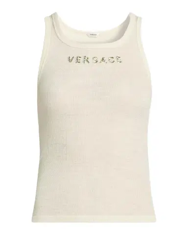 Versace Jeans Couture La Vacanza Crystal Logo Rib-Knit Tank | Thumbnail 1 Versace Jeans Couture La Vacanza Crystal Logo Rib-Knit Tank | Thumbnail 1