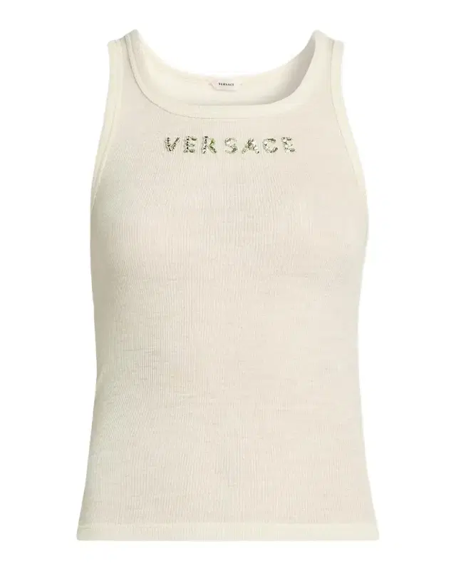 Versace Jeans Couture La Vacanza Crystal Logo Rib-Knit Tank